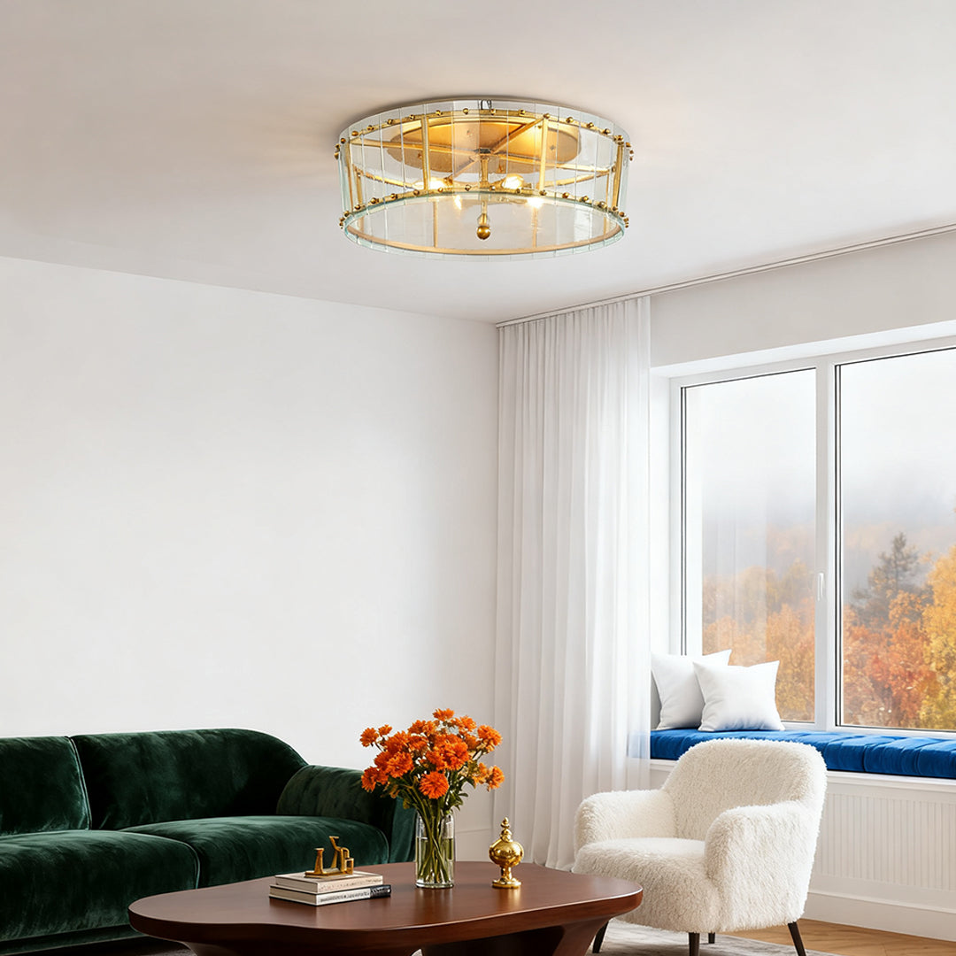 Flush Mount Gold Light Contemporary Elegant Luxury Round Glass Light