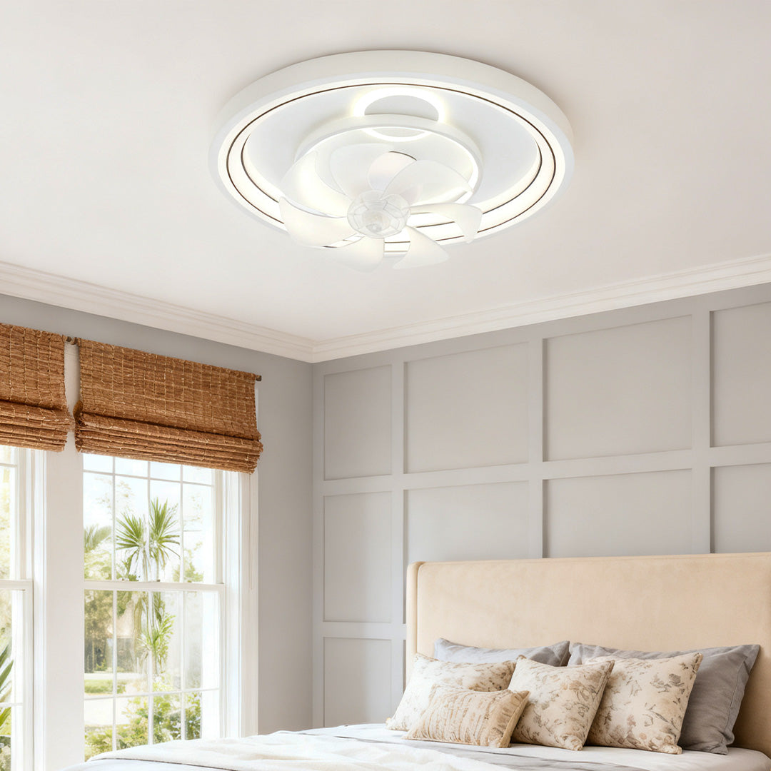 Contemporary Ceiling Fans with Light White Finish Round Design Lamp