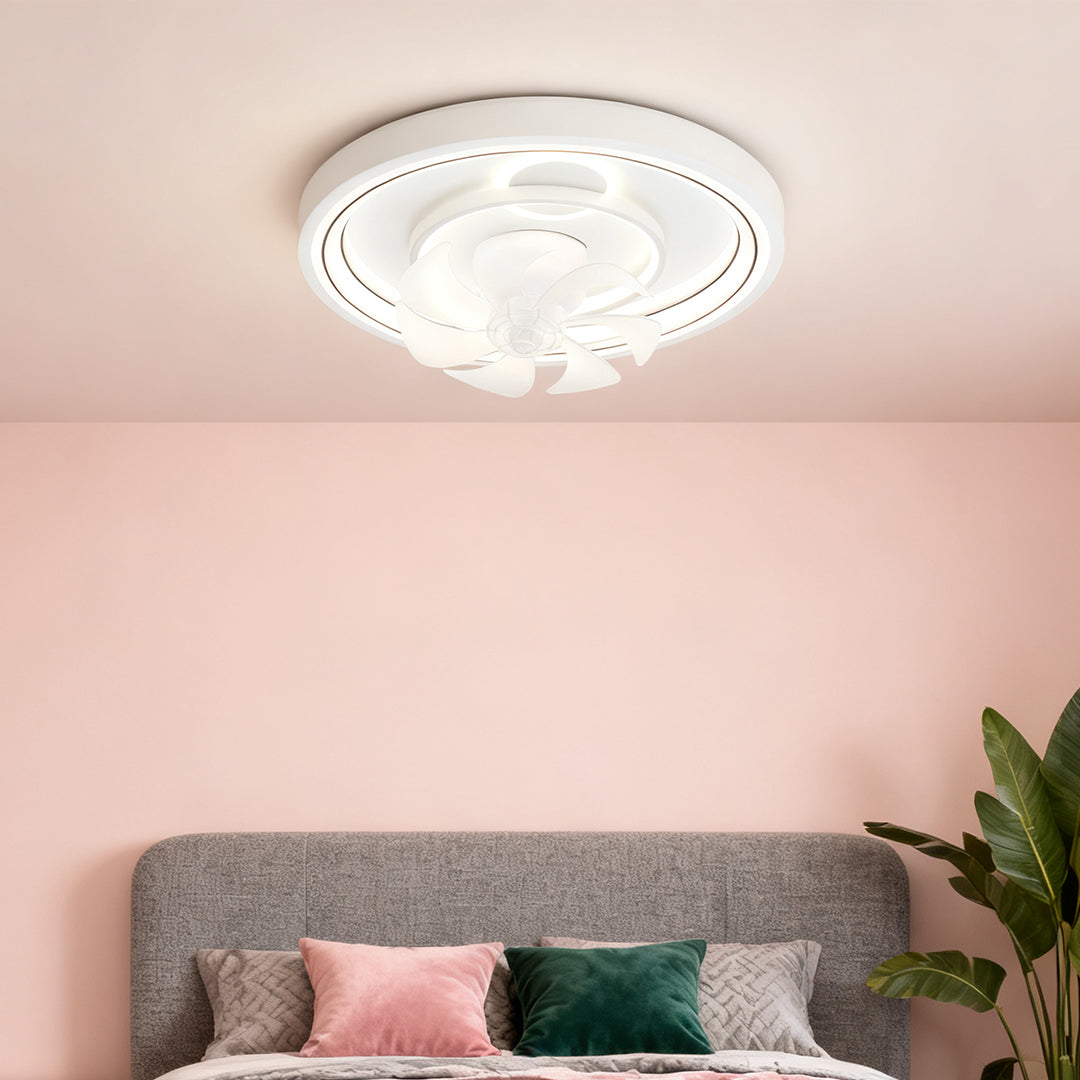 Contemporary Ceiling Fans with Light White Finish Round Design Lamp