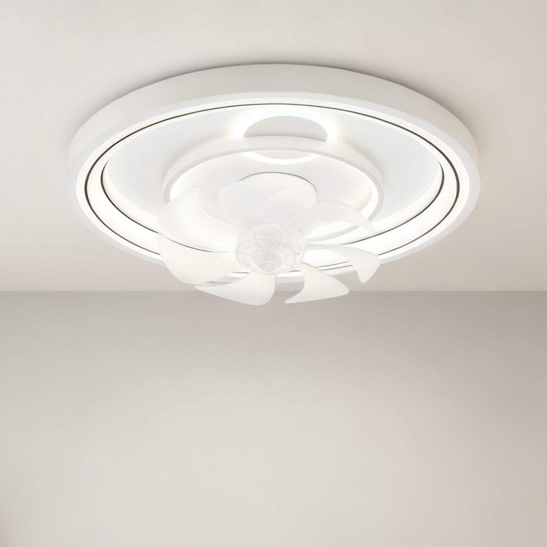 Contemporary Ceiling Fans with Light White Finish Round Design Lamp