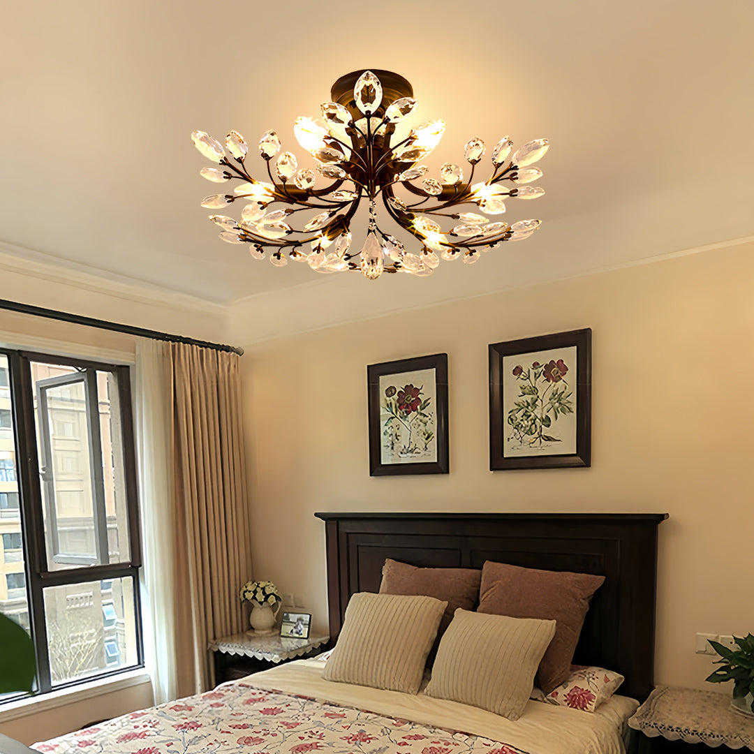 Crystal Semi Flush Ceiling Lights American Leaf Chandeliers