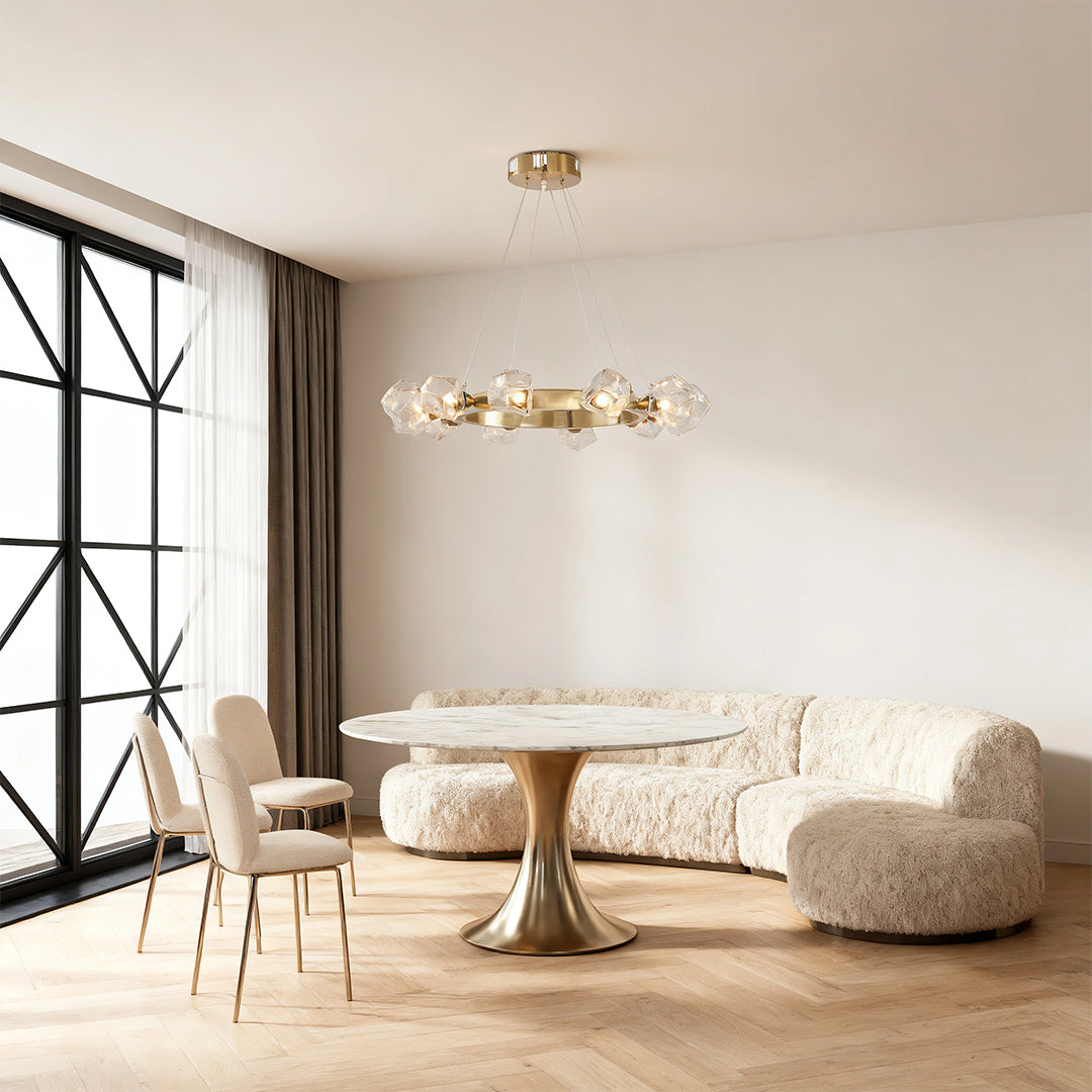 Gold Round Polished Brass Ring Chandelier