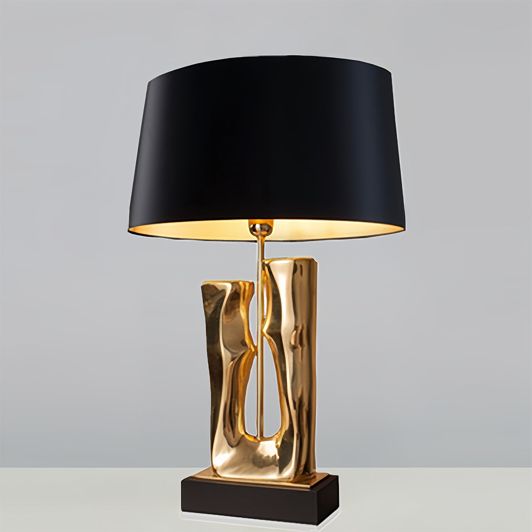 Gold and Black Table Lamp Sculptural Base Elegant Drum Shade Lamp