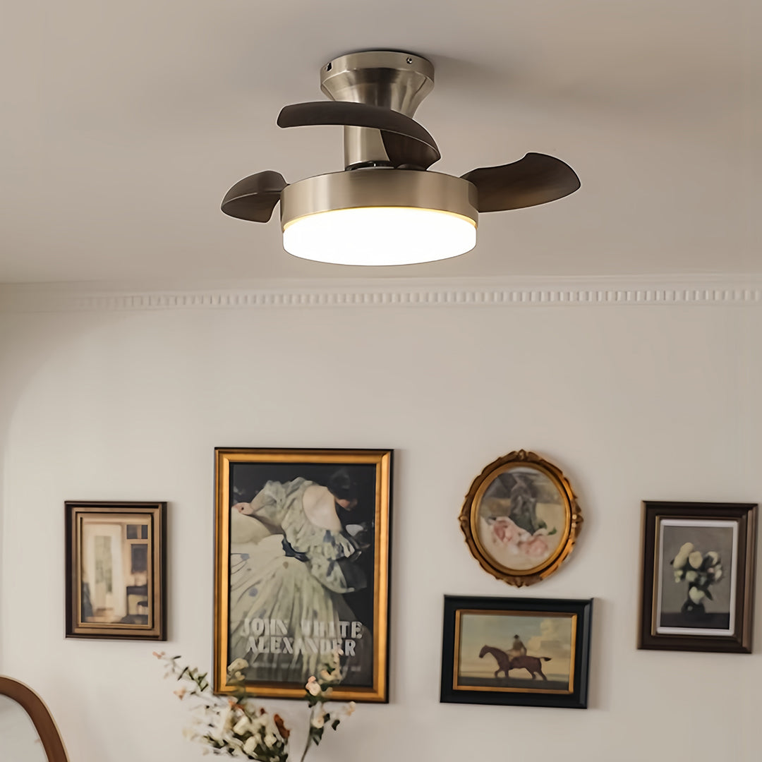 Silver Ceiling Fan with Light French Retro Hardware 3-Blade Fan Lamp