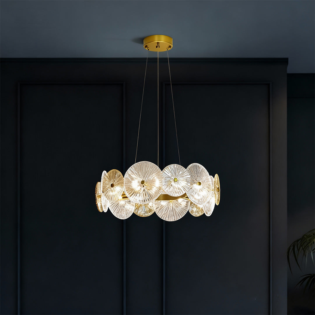 Large Glass Chandelier Silver Iron Frame & Clear Glass Ceiling Light