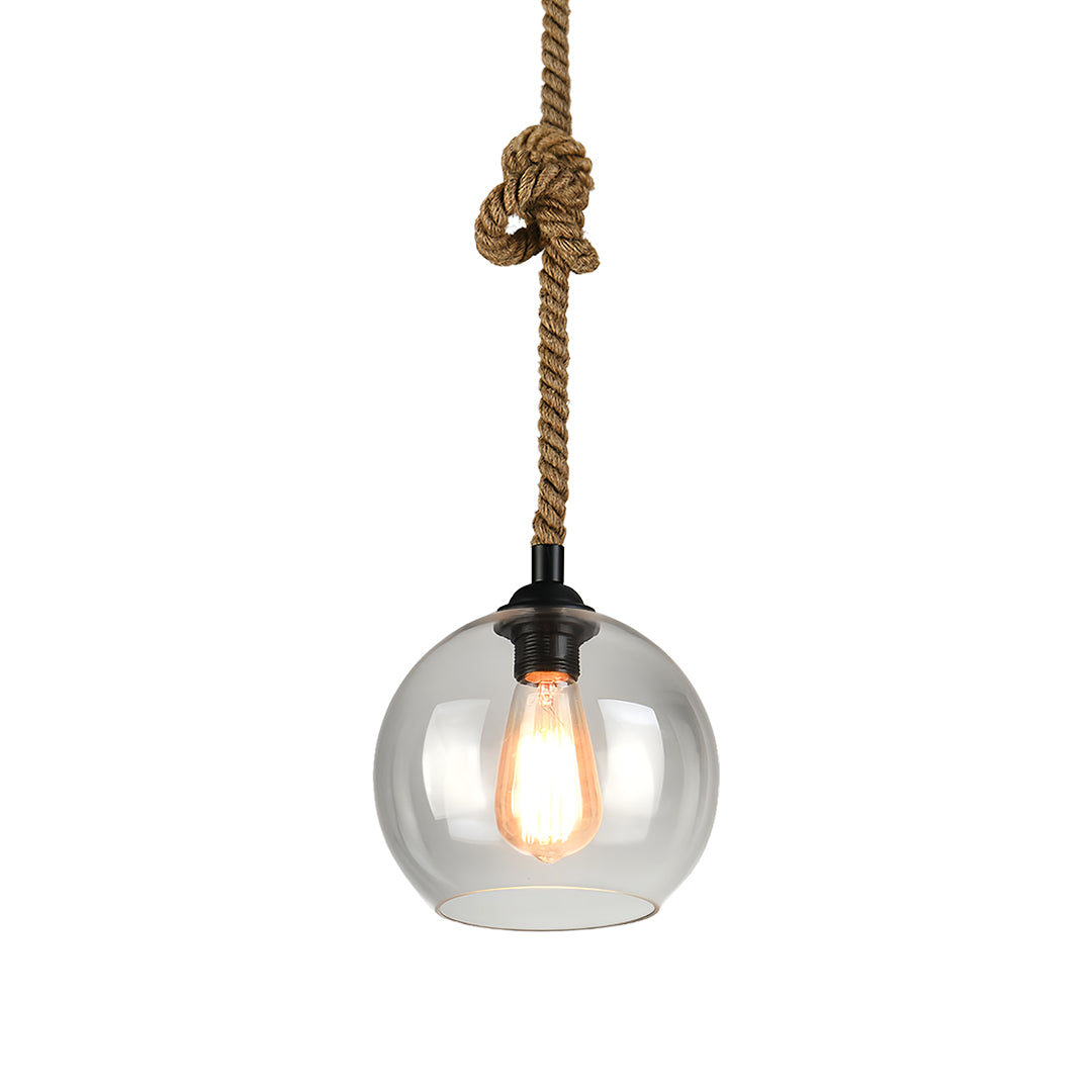 Retro Glass Pendant Light Minimalist LED Hemp Rope Ceiling Light