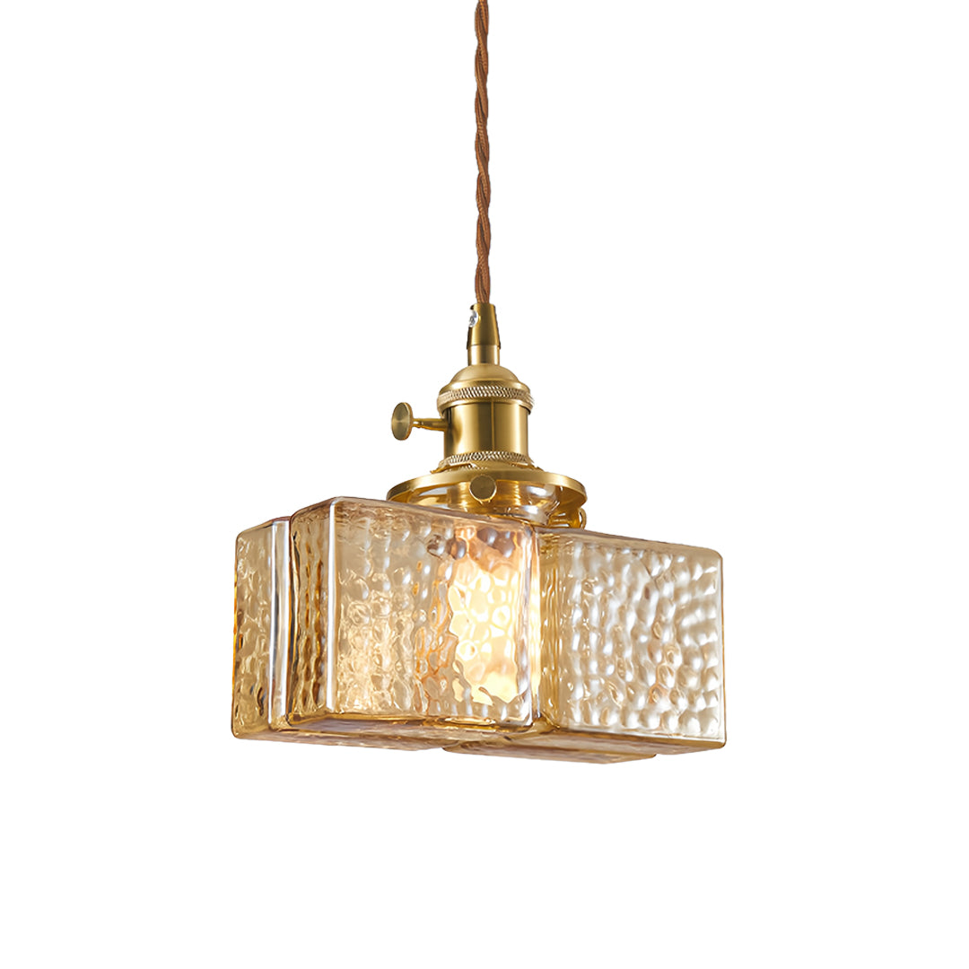 Square Glass Pendant Light Vintage Brass and Glass Ceiling Light