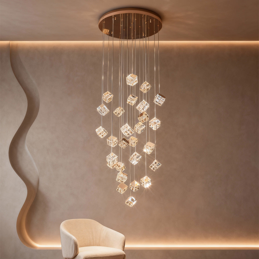 Stairs Chandelier Magic Cube Crystal Ceiling Light