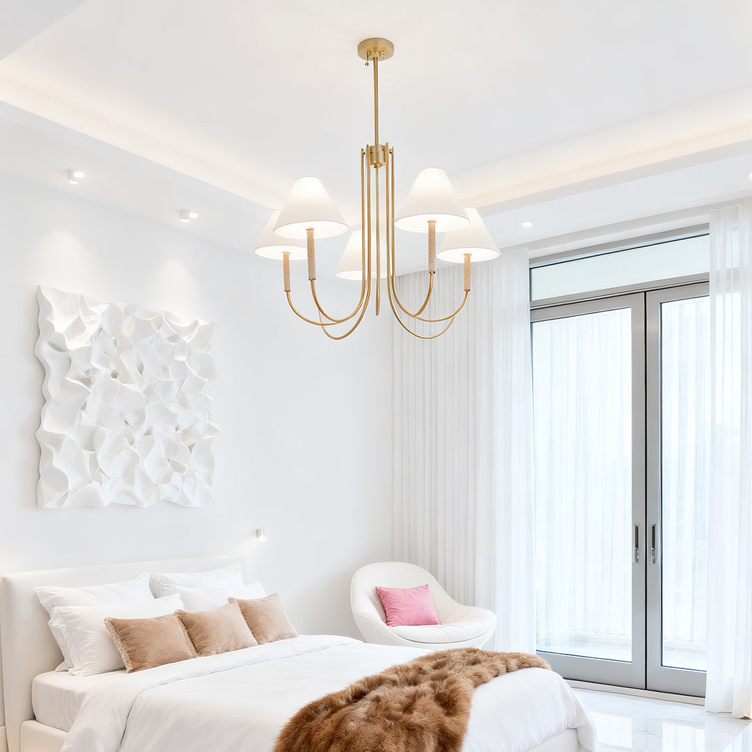 Cloth Shade Chandelier Gold Fabric Ceiling Light