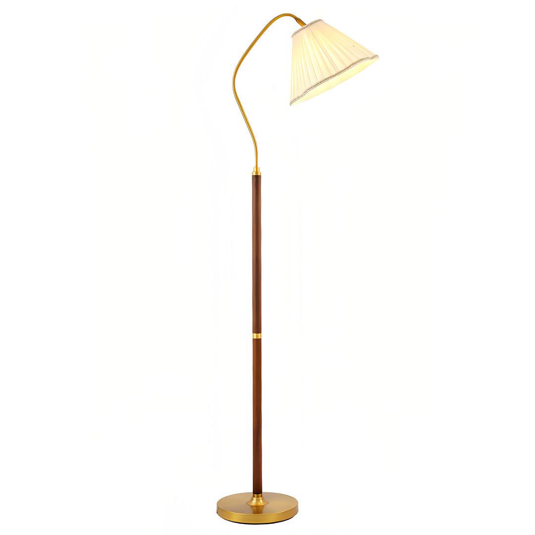 Walnut Floor Lamp Elegant American Retro Fabric Shade Standing Lamp