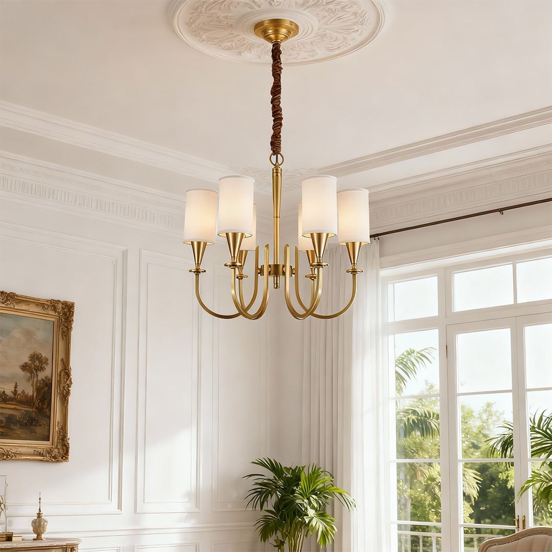Copper Chandelier Modern Fabric Lampshade Ceiling Light
