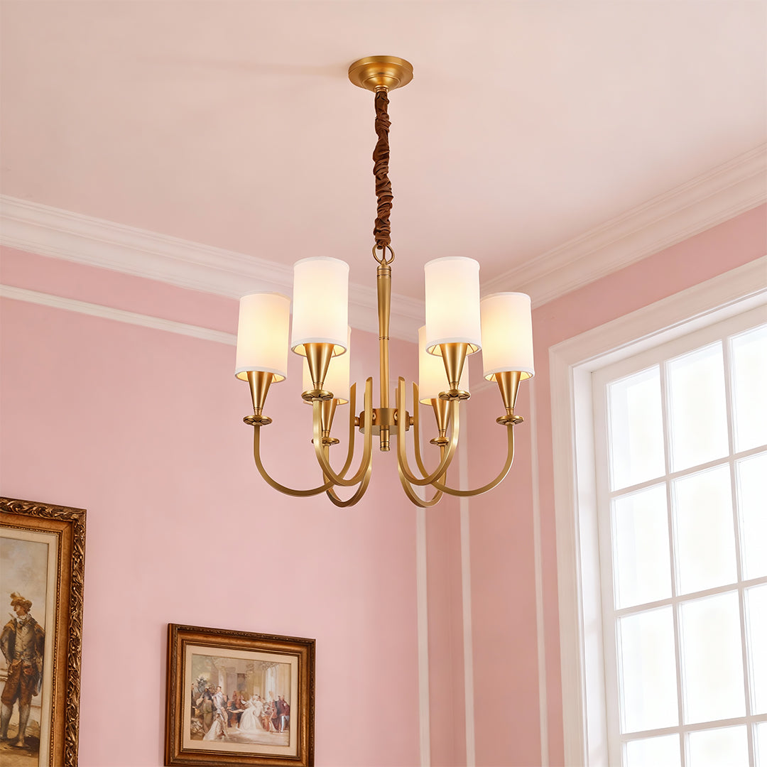 Copper Chandelier Modern Fabric Lampshade Ceiling Light