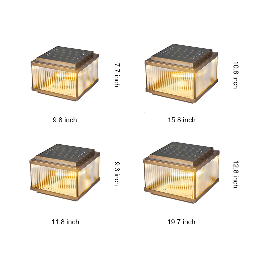 Copper Pillar Lights Square Waterproof Ribbed Glass Lamp