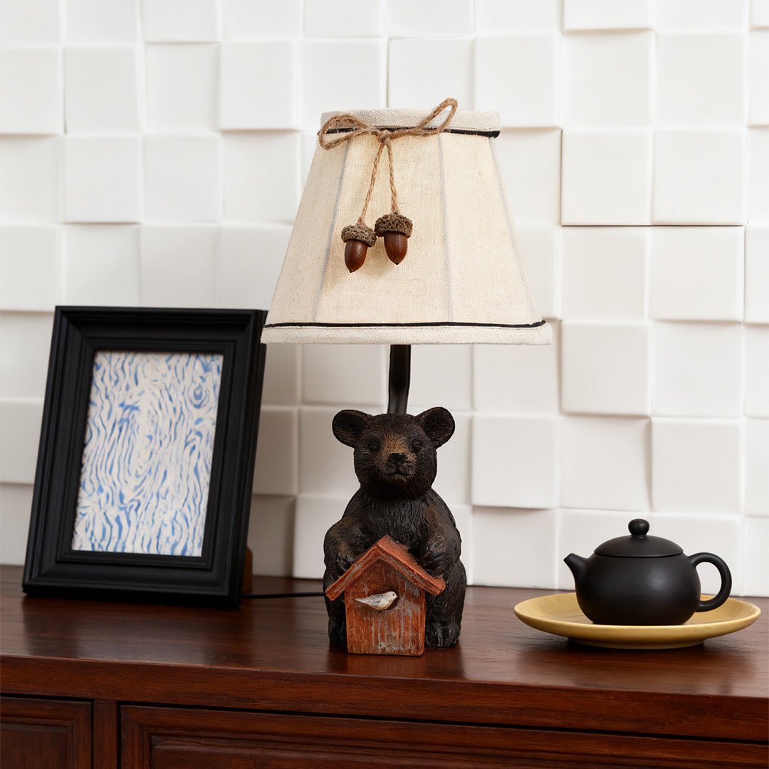 Bear Table Lamp European-Style Charming Novelty Fabric Lampshade Light