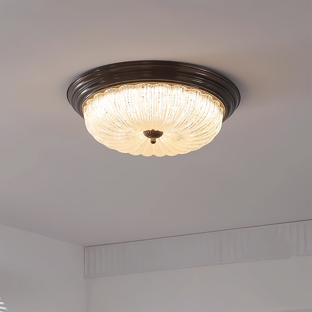Retro Flush Mount Ceiling Light Pumpkin Walnut Wood Color Dome Light
