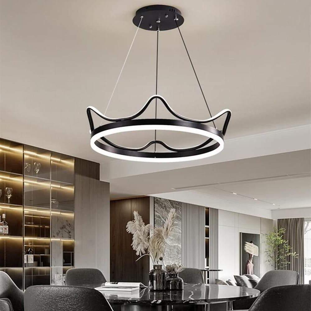 Dimmable LED Ring Chandelier Crown Design Modern Aluminum & Acrylic Pendant Light