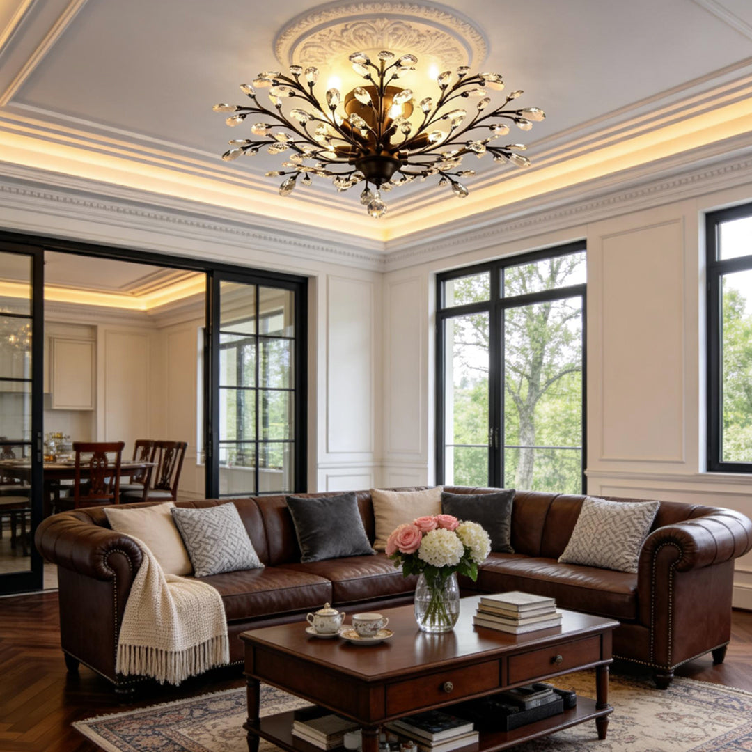 Crystal Branch Chandelier Contemporary Flower Ceiling Light