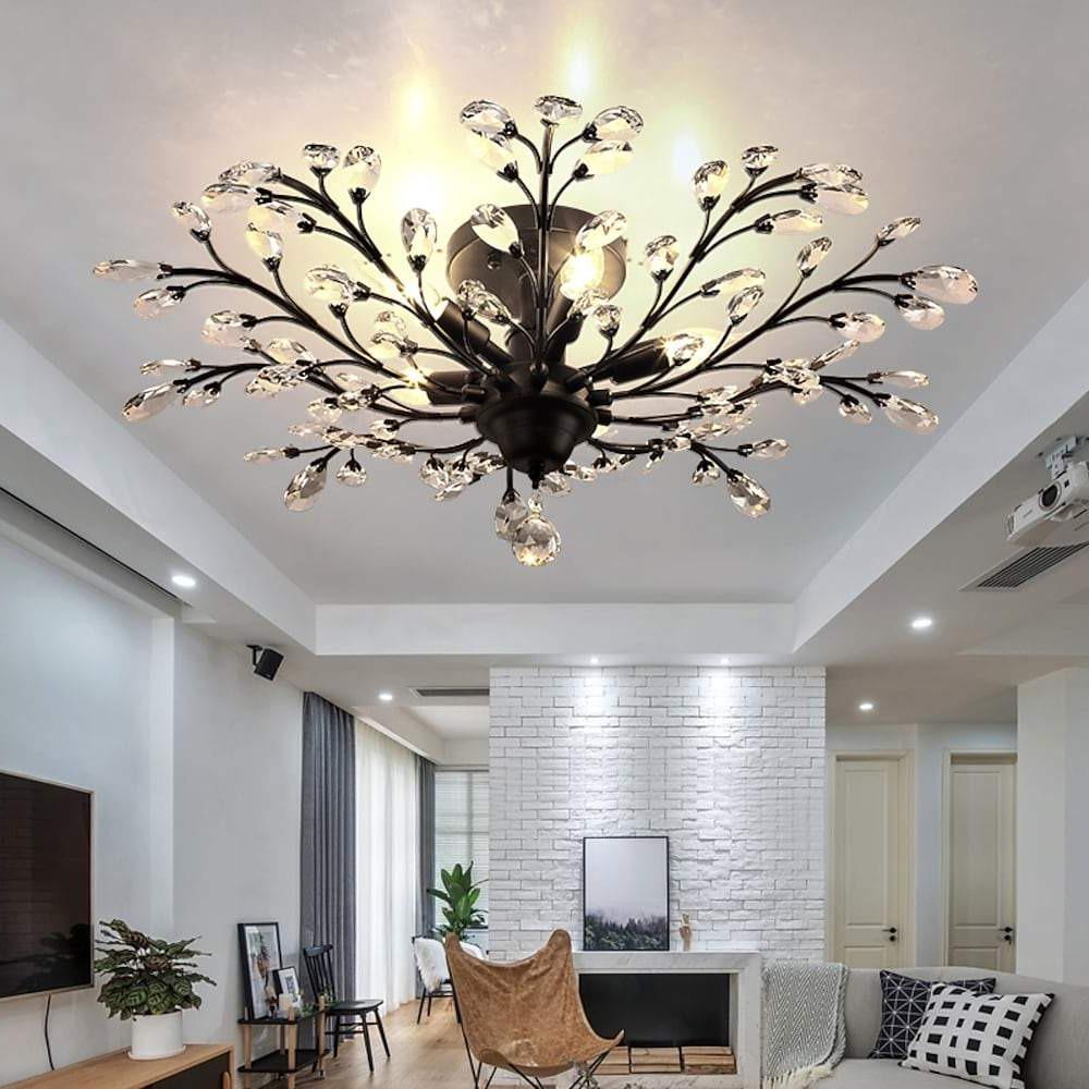 Crystal Branch Chandelier Contemporary Flower Ceiling Light