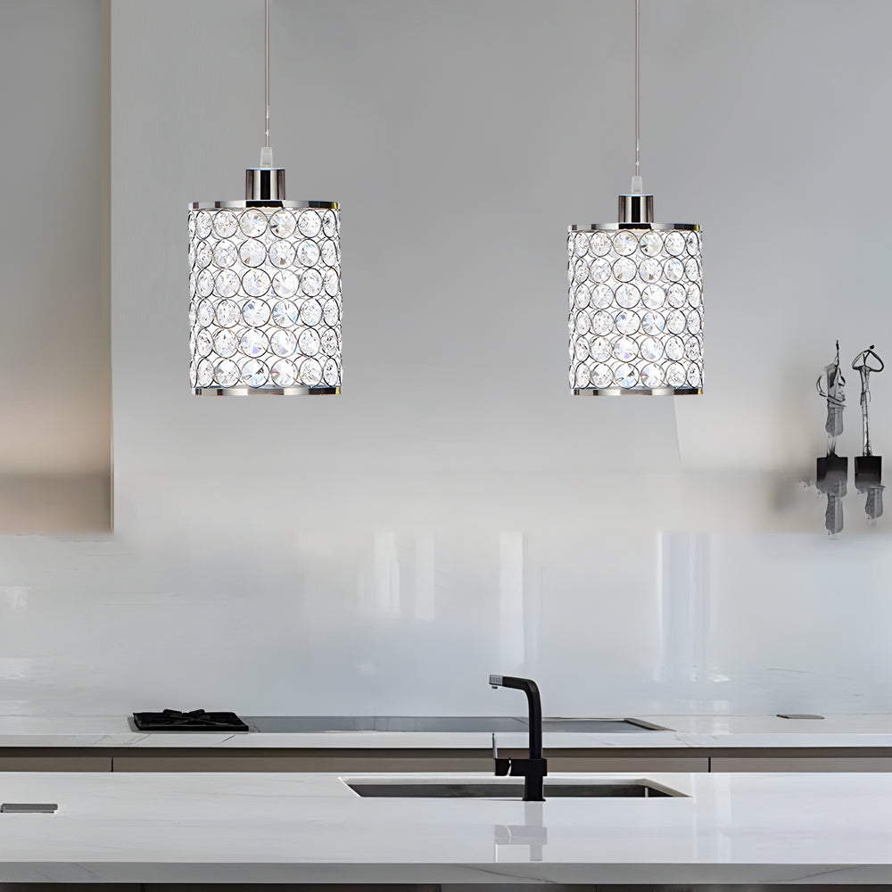 2-Pcs Crystal Pendant Light Minimalist Cylinder Decorative Light