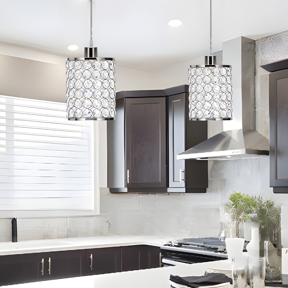 2-Pcs Crystal Pendant Light Minimalist Cylinder Decorative Light