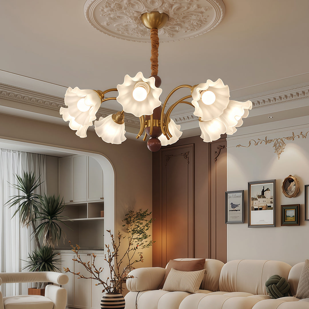 Vintage Glass Chandelier Flower Shades Ceiling Light