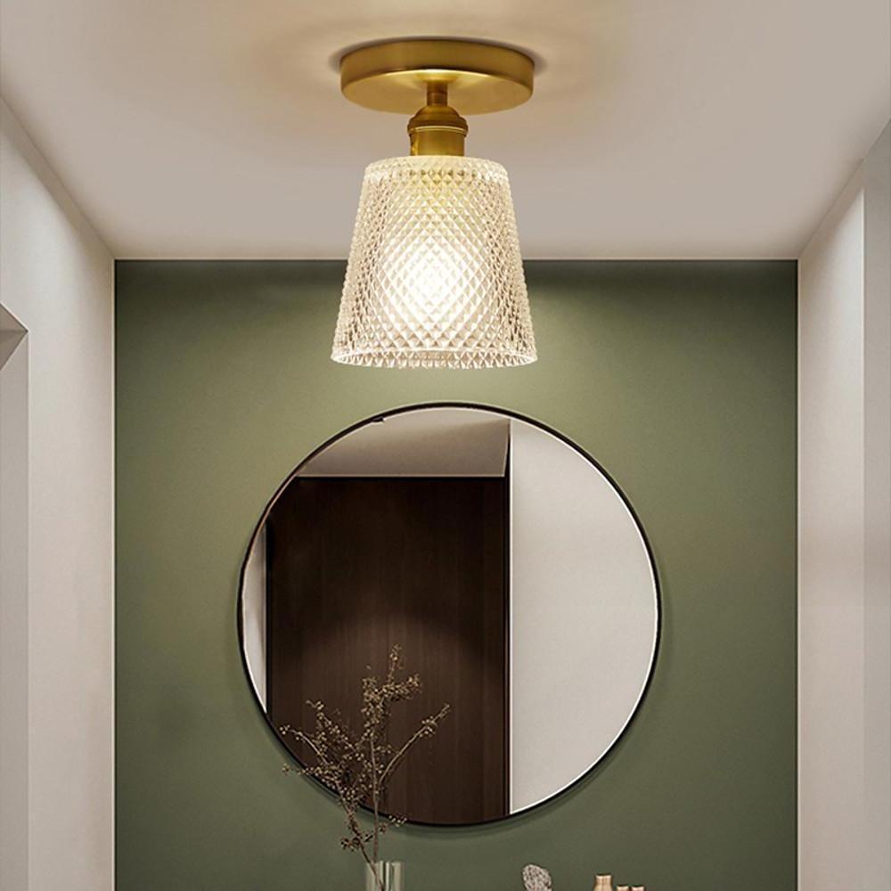 Lantern Modern Glass Copper Flush Mount Ceiling Lighting
