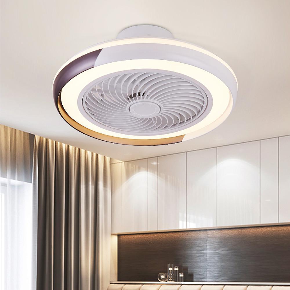 Dimmbale Morden Round Flush Mount Bladeless Ceiling Fan with LED Light