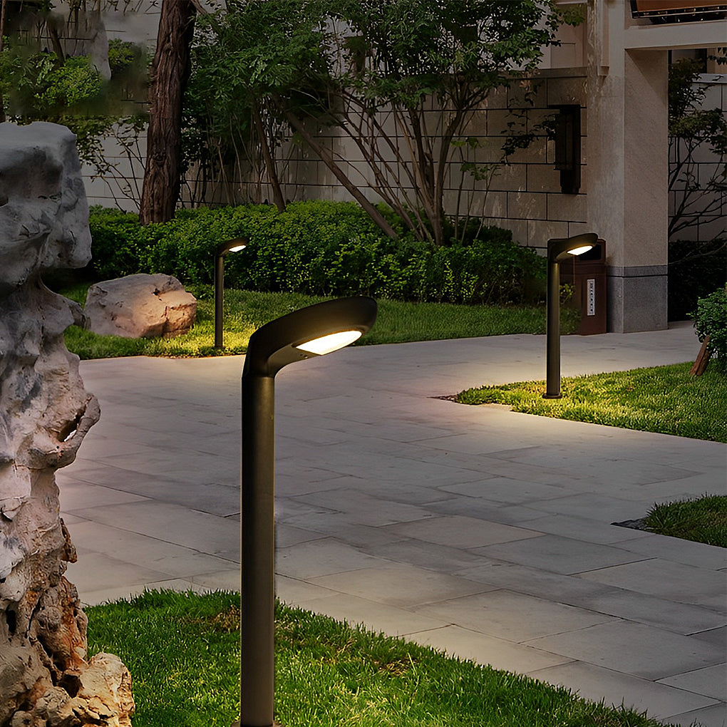 Curved Bollard Light Minimalist Solar-Powered Black Aluminum Lamp