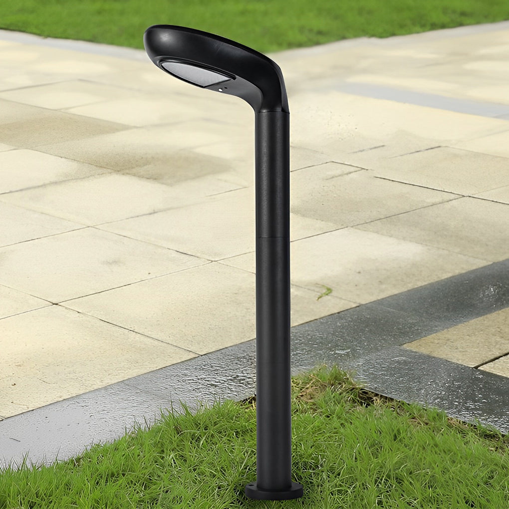 Curved Bollard Light Minimalist Solar-Powered Black Aluminum Lamp