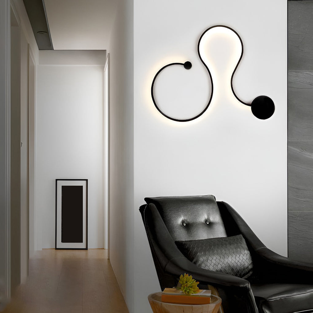 Curved Wall Sconce Modern Black Creative LED Light