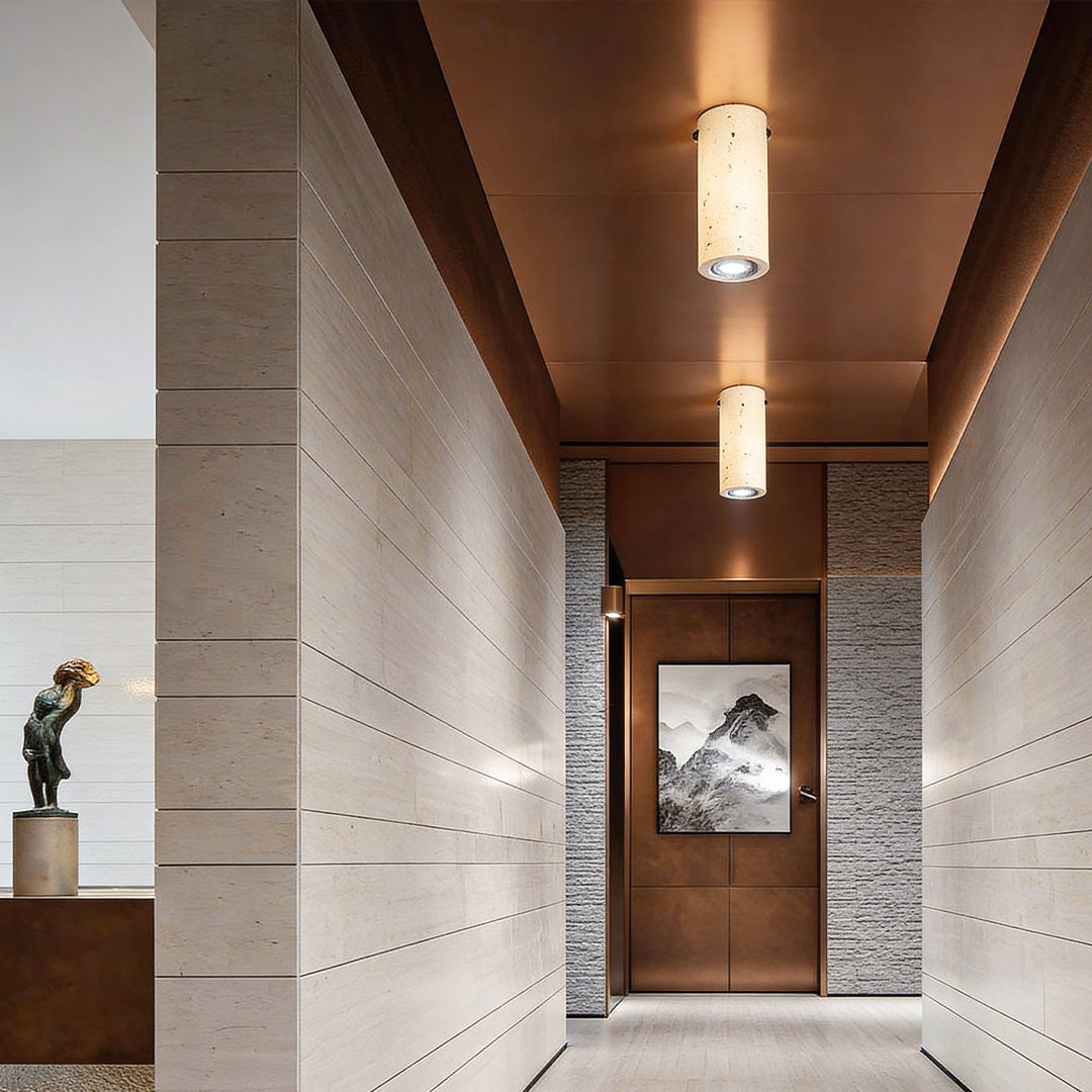 Cylinder Downlight Modern Yellow Travertine Long-Tube Light