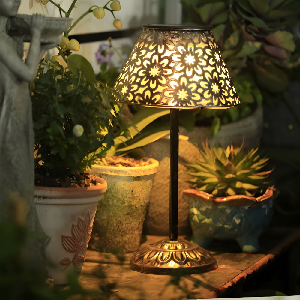 Solar Silver Metal Table Lamp LED Waterproof Outdoor Lamp