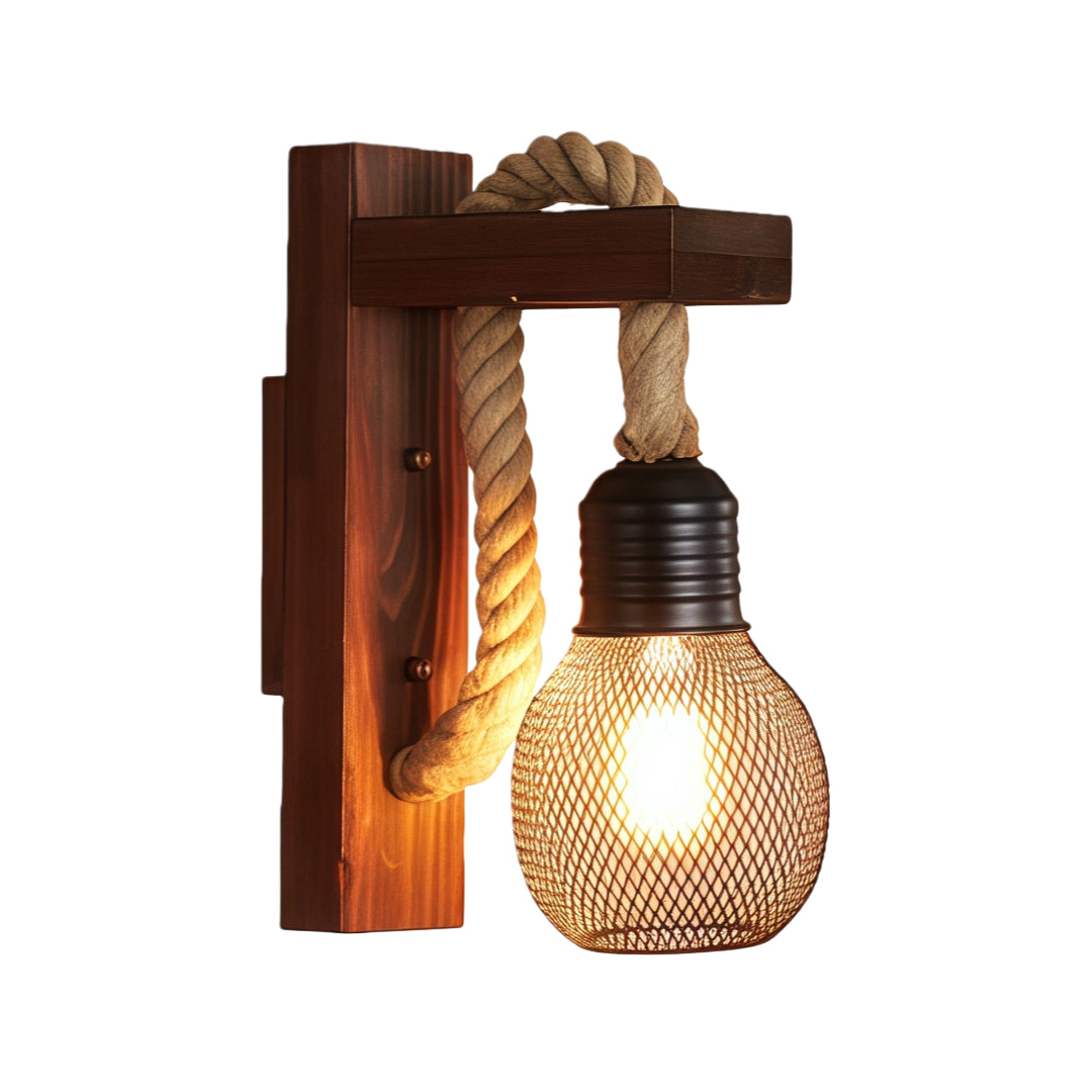 Rustic Wall Lights Iron Art Hemp Rope and Wood Art Lamp
