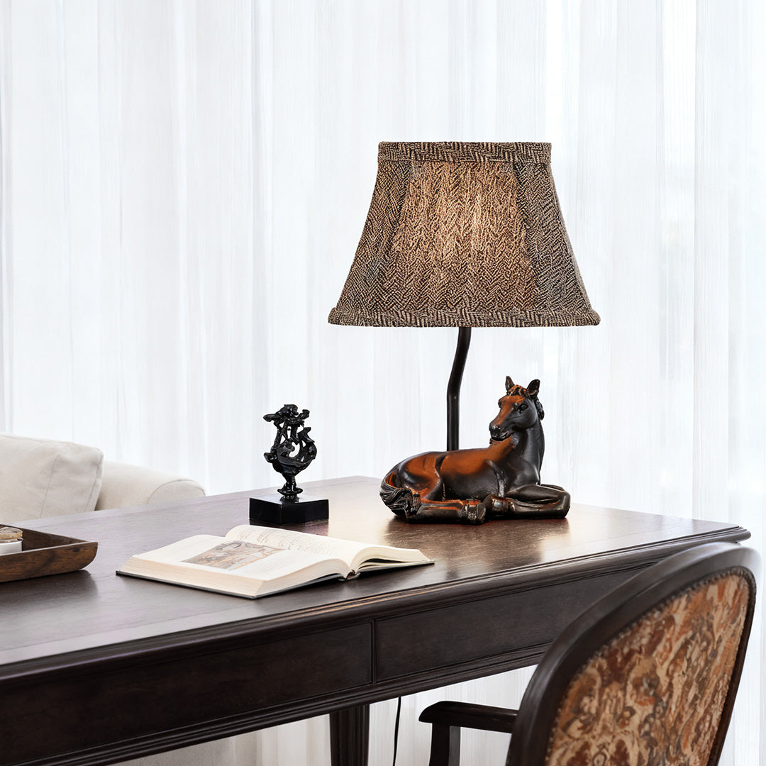 Table Lamp Horse European Style Cloth Lampshade Ambiance Resin Light