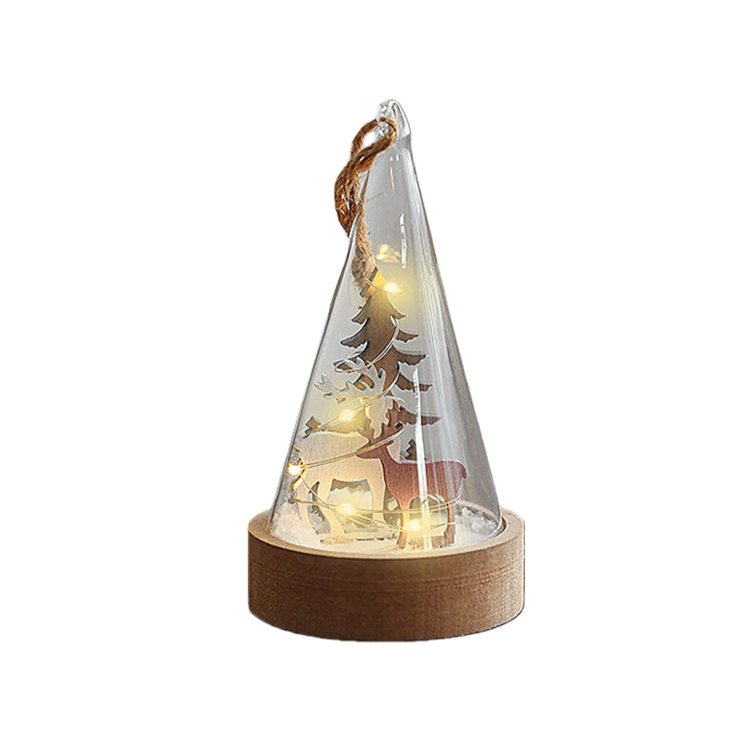 Decorative LED Table Lamp Wooden Glass Ornament Two-Pack Light