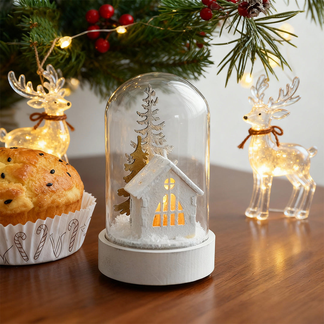 Decorative LED Table Lamp Wooden Glass Ornament Two-Pack Light