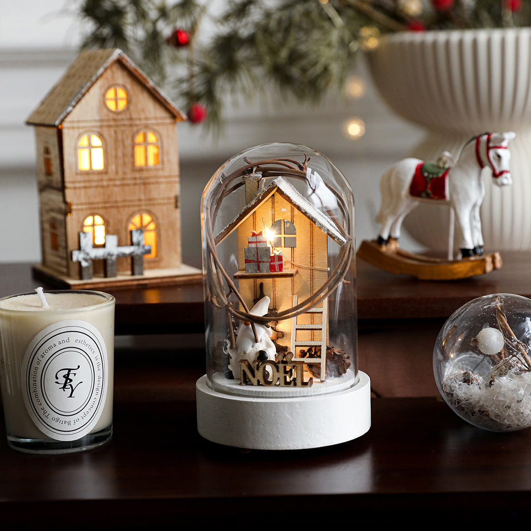 Decorative LED Table Lamp Wooden Glass Ornament Two-Pack Light