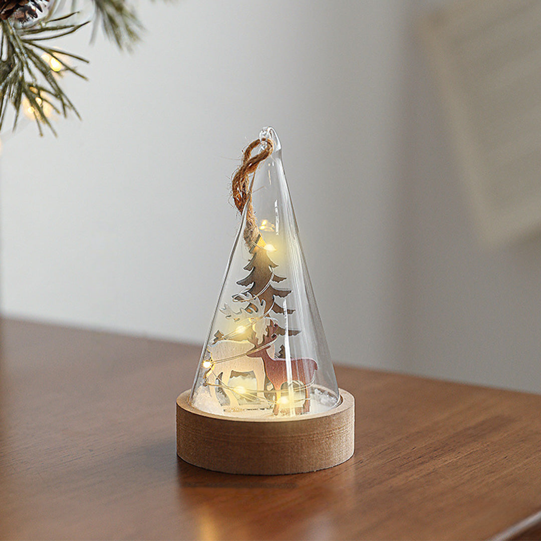 Decorative LED Table Lamp Wooden Glass Ornament Two-Pack Light