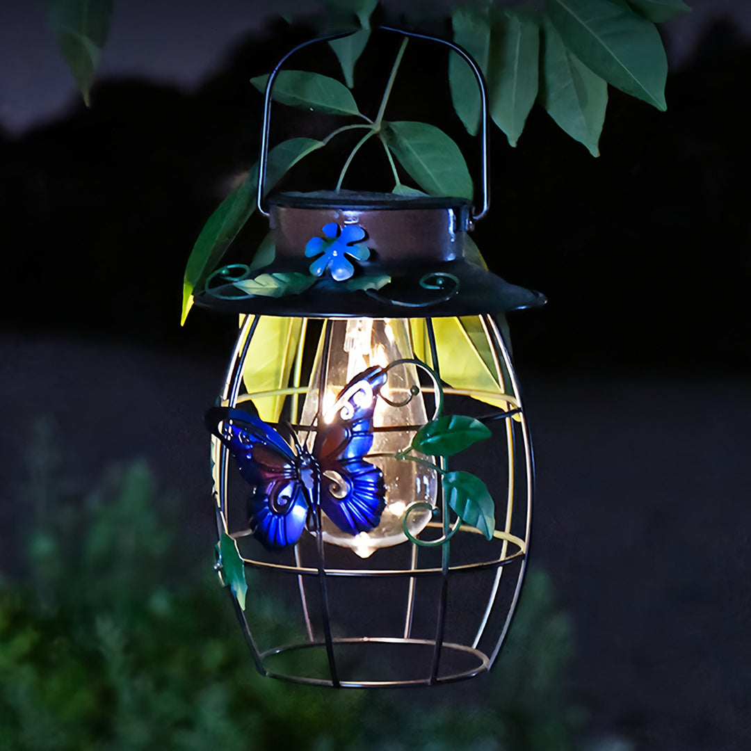 Iron Outdoor Lanterns Waterproof Solar Powered Hanging Butterfly Light