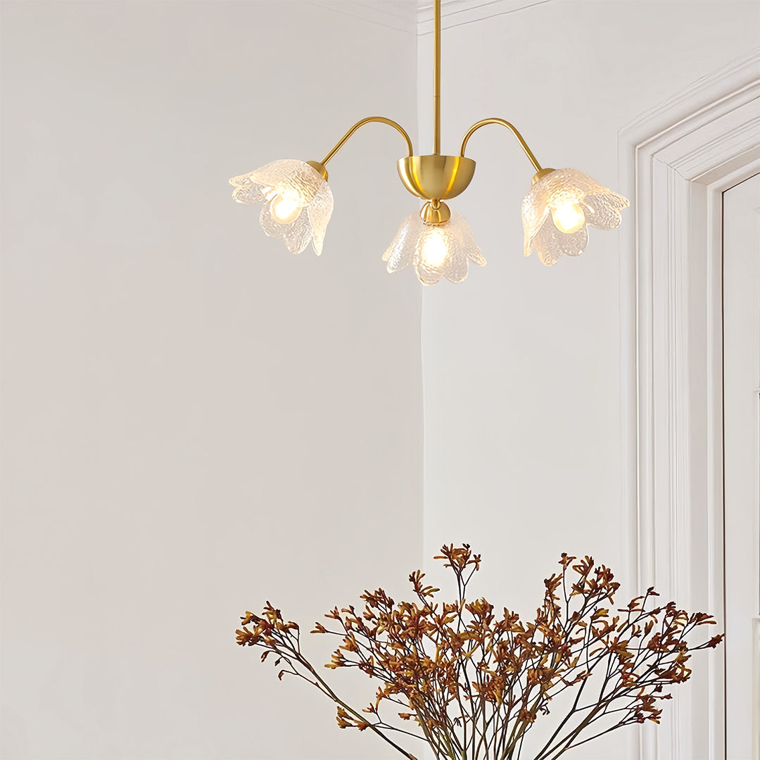Glass Shades Chandelier Flower Shaped French Style Clear Ceiling Light