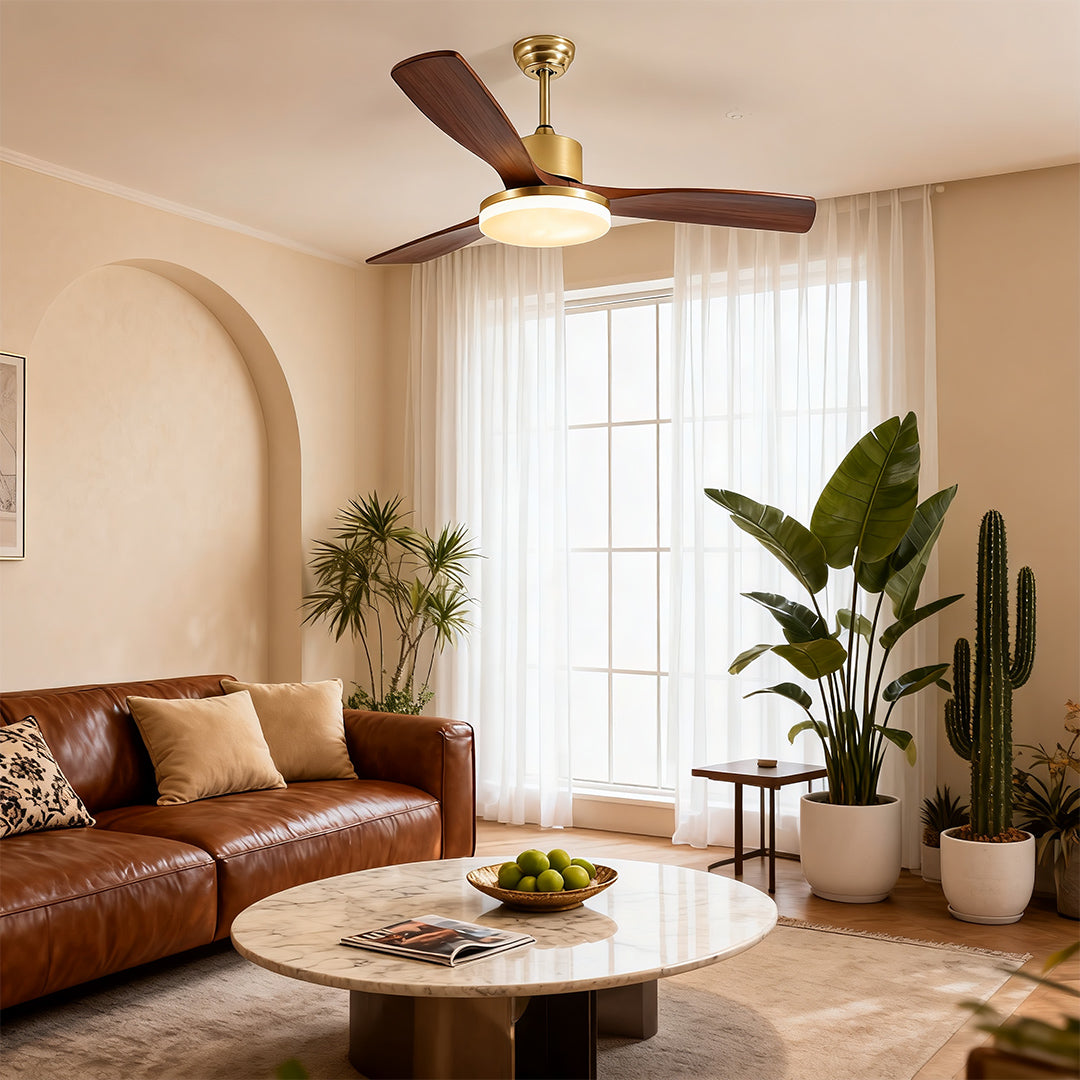 Ceiling Fan with Light Remote Control Wooden 3-Blade Lamp