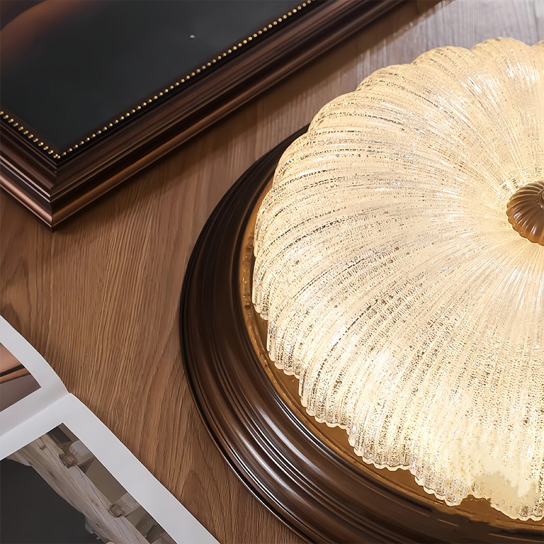 Retro Flush Mount Ceiling Light Pumpkin Walnut Wood Color Dome Light
