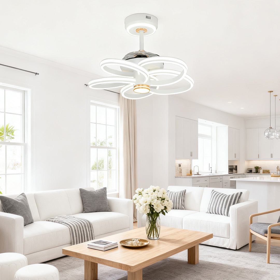 Ceiling Fans White with Light Variable Frequency Flower Iron Art Lamp