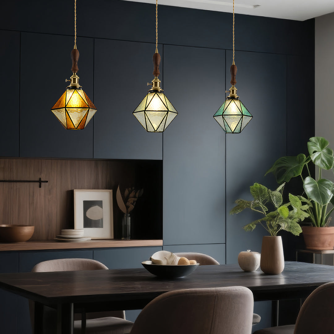 Diamond-shaped Pendant Light Vintage Brass Ceiling Light