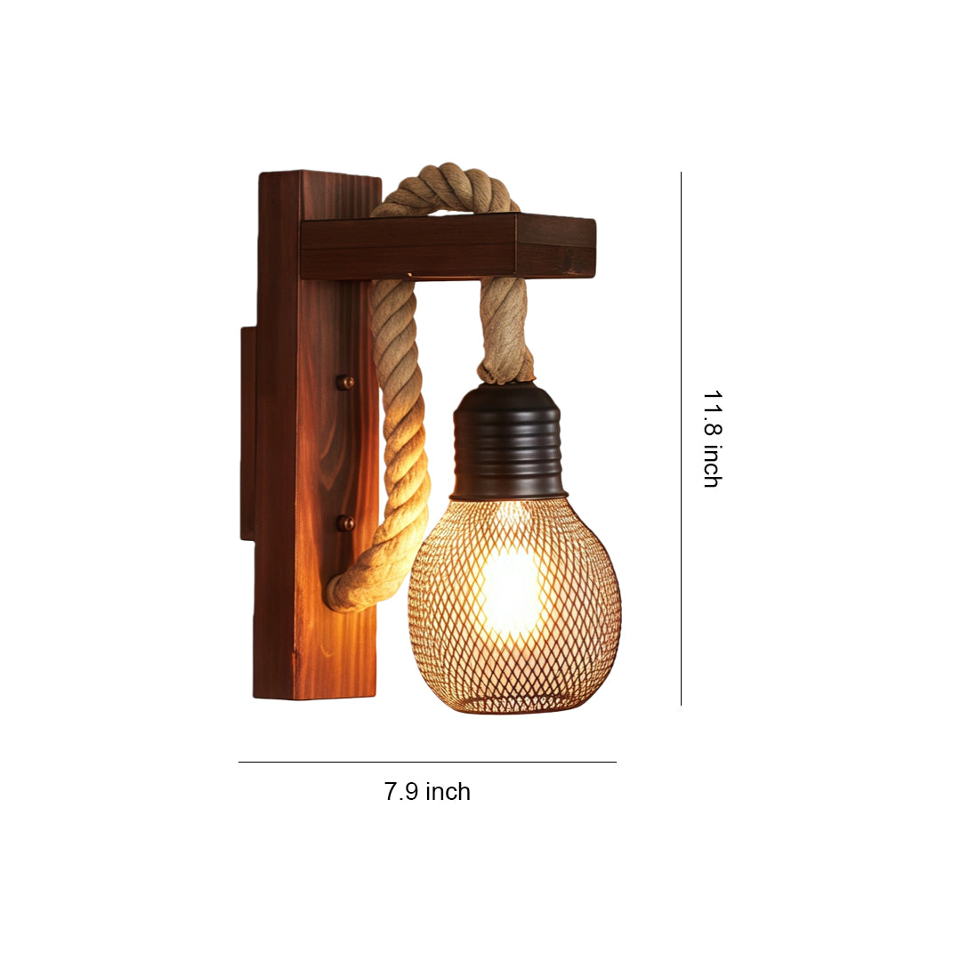 Rustic Wall Lights Iron Art Hemp Rope and Wood Art Lamp
