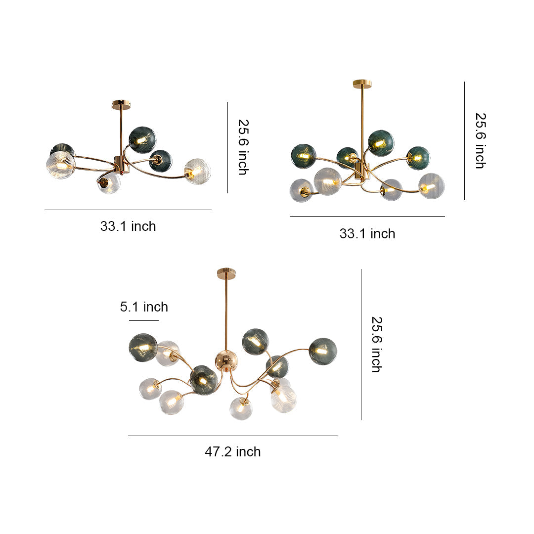 Clear Glass Flush Mount Ceiling Light Gold Finish 6-Head Creative Lamp