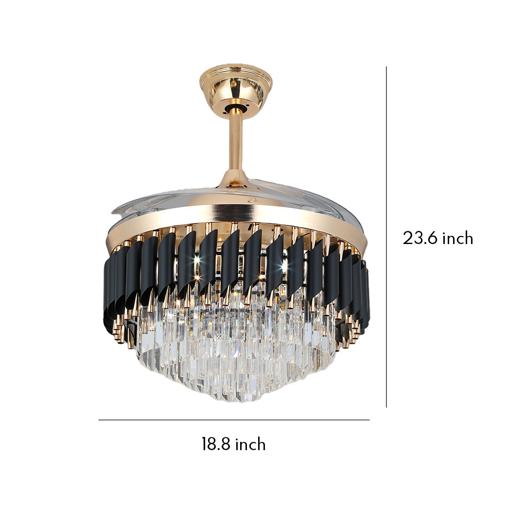 Black Ceiling Fans with Light Luxury Fan Transparent PC Blade Iron