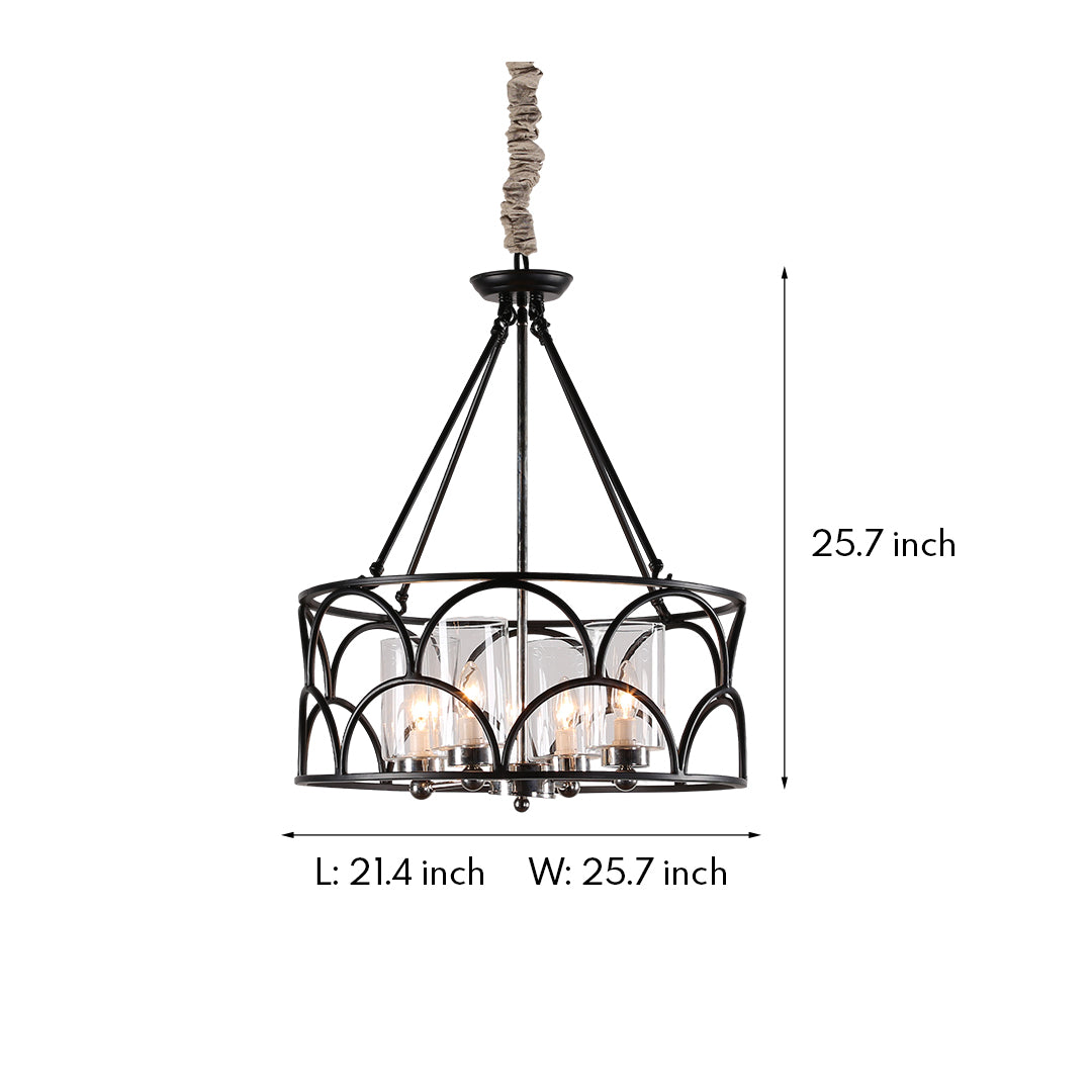 Chandelier with Black American Vintage Metal and Glass Ceiling Light