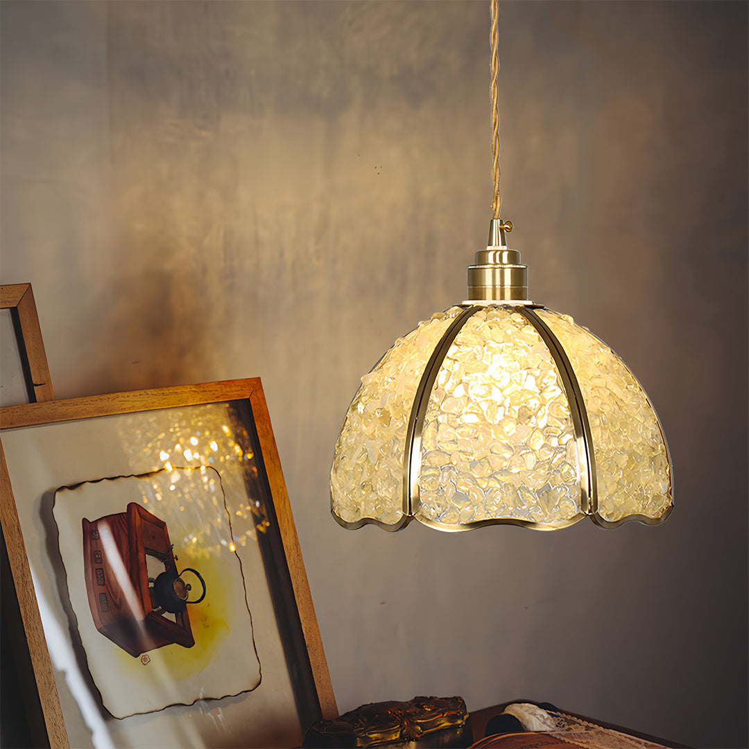Small Crystal Pendant Light Vintage Full Copper Ceiling Light