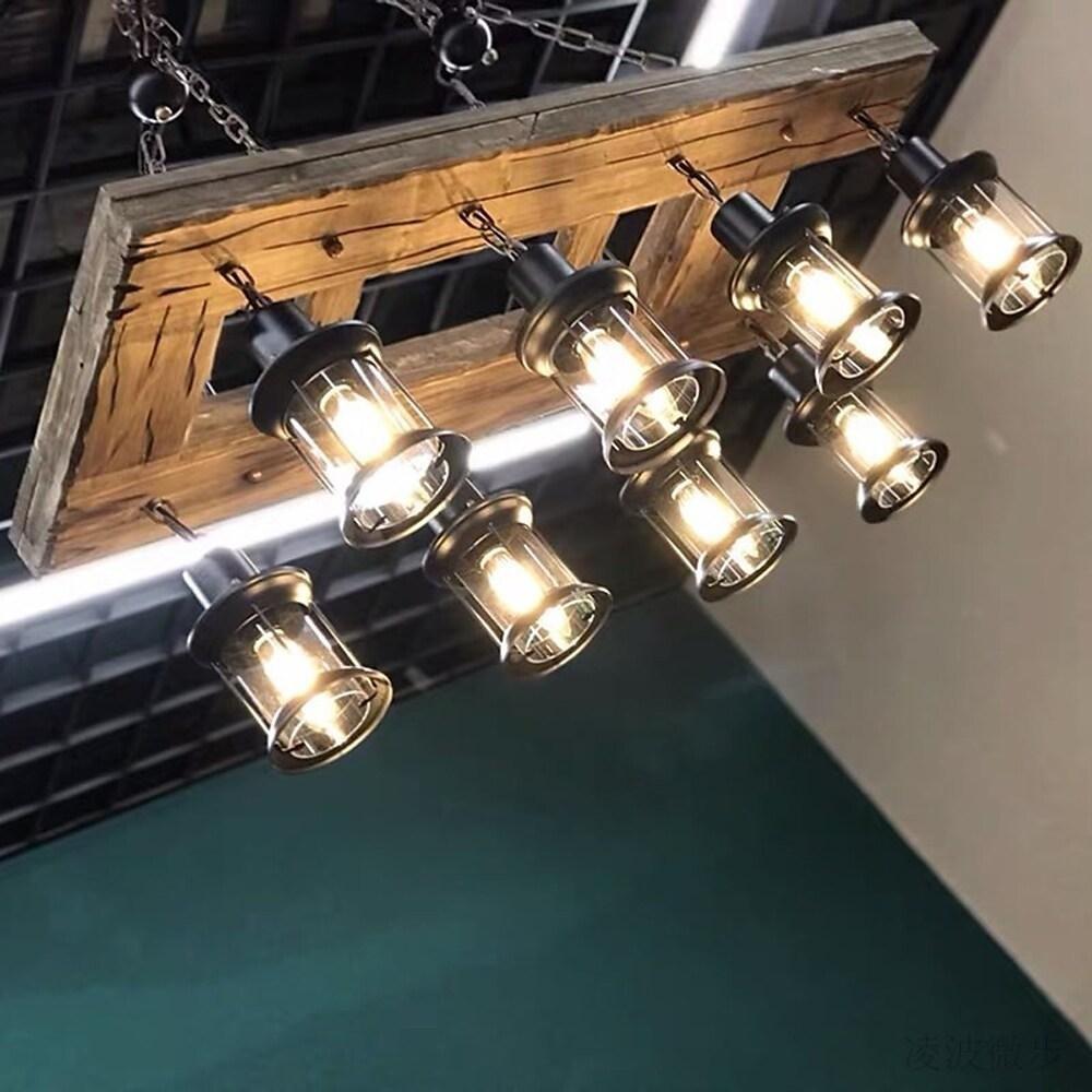 8-light Vintage Rustic Wooden Chandelier Lantern LED Farmhouse Hanging Lamp